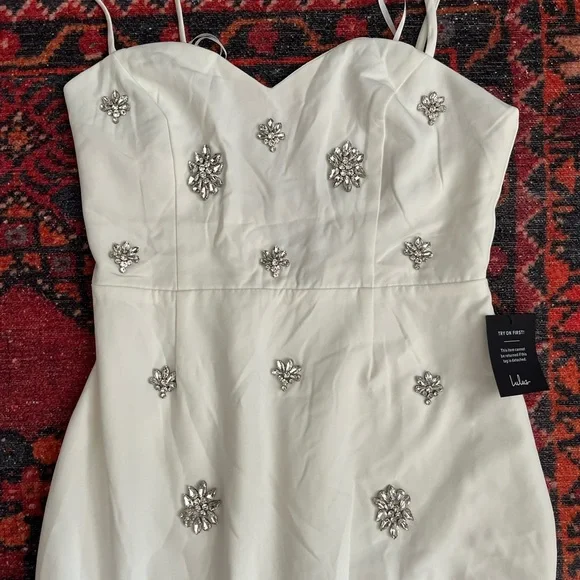 Lulu's White Maxi Dress with Silver Accents - Picture 3 of 4